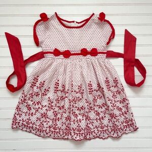 VINTAGE EUC Red Polka Dot Eyelet Scalloped Hem Special Occassion Dress